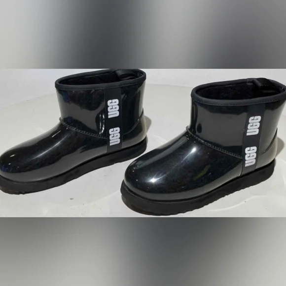 UGG Classic Glossy Clear Mini Black Rain Boots Women's Size 6 MSRP $160 - Picture 6 of 11
